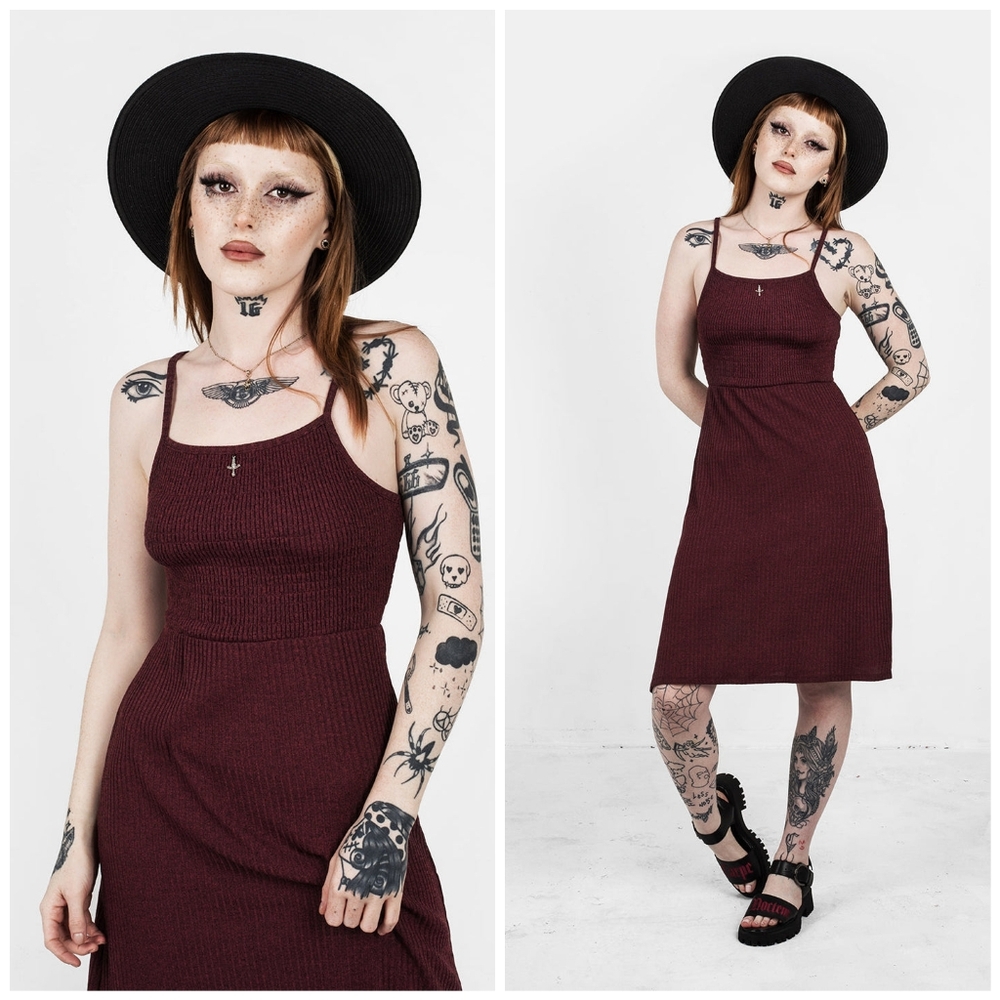 Disturbia Shirred Mundi Maroon Dress, 2